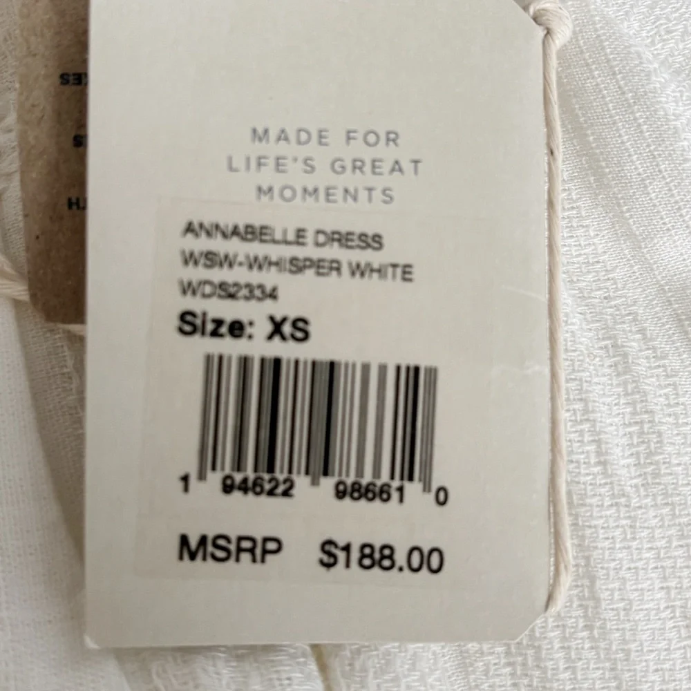 Faherty Annabelle Whisper White Organic Cotton Dress Size XS NWT